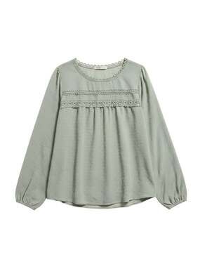 UVN Women's Sage Green Long Sleeve Swiss Dot  Blouse with Crochet Lace Trim/0085